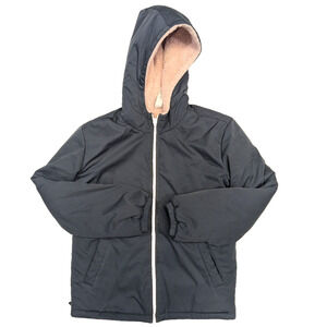 Athleta Girl Coat Size 12 Large Hooded reversible Fleece Lined Gray Zip